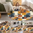 thumbnail image 6 of 8ft Washable Large Round Rug, Mid Century Non-Slip Circle Area Rug for Living Room Dining Room, Orange Brown Beige Blue Abstract Retro Geometric Modern Indoor Floor Mat for Home Decor, 6 of 9