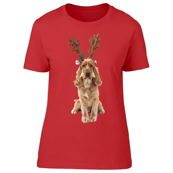 Reindeer Spaniel Dog T-Shirt Women -Image by Shutterstock, Female XX-Large