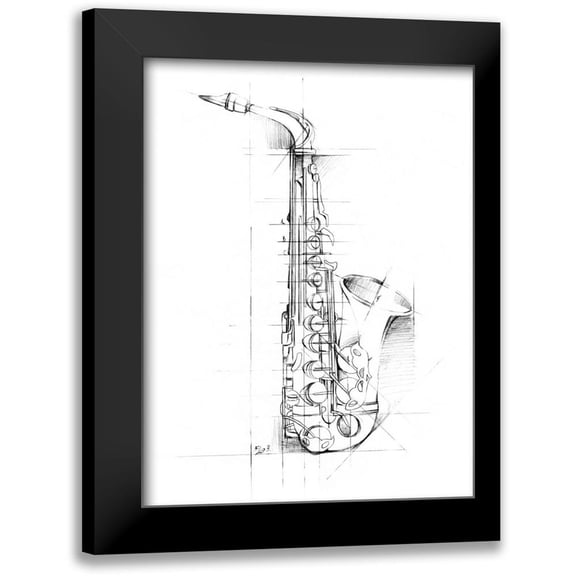 Harper, Ethan 12x14 Black Modern Framed Museum Art Print Titled - Saxophone Sketch
