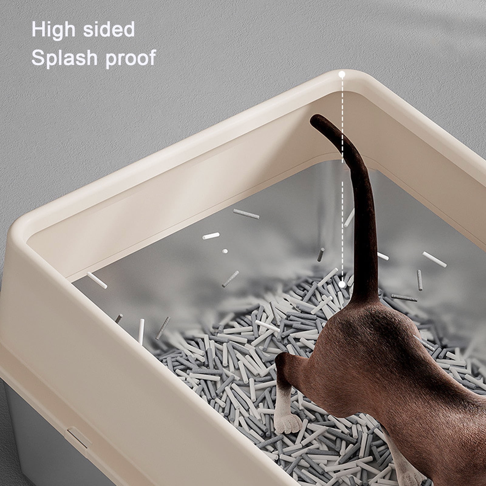 BOKYAN Large Metal Cat Litter Box Stainless Steel High Sided Anti Splashing Kitty Tray with Pedal Filter Khaki 20 inches / 51 cm