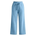 thumbnail image 4 of ZHYou No Boundarie Womens Casual Pants High Waist Drawstring Baggy Fit Wide Leg Flowy Comfy Sweatpants,Light Blue,Size XL, 4 of 9