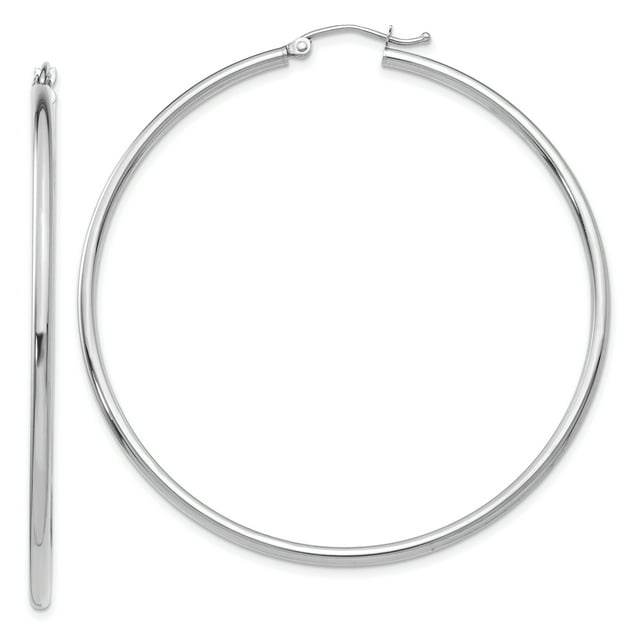 Boucles d'Oreilles Rondes en Tube d'Or Blanc 14 Carats 2x55mm