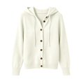 thumbnail image 4 of LEKODE Womens Drawstring Hooded V Neck Button Down Knit Cardigan Long Sleeve Soft Lightweight Daily Outerwear with Side Pockets White XL, 4 of 7
