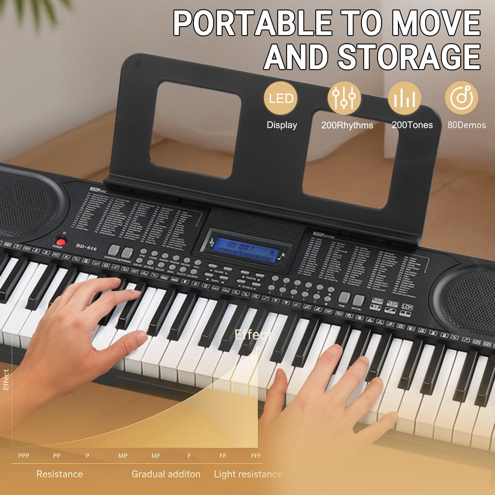 Ktaxon 61 Keys Keyboard Piano with Lighted Keys, Stand, Piano
