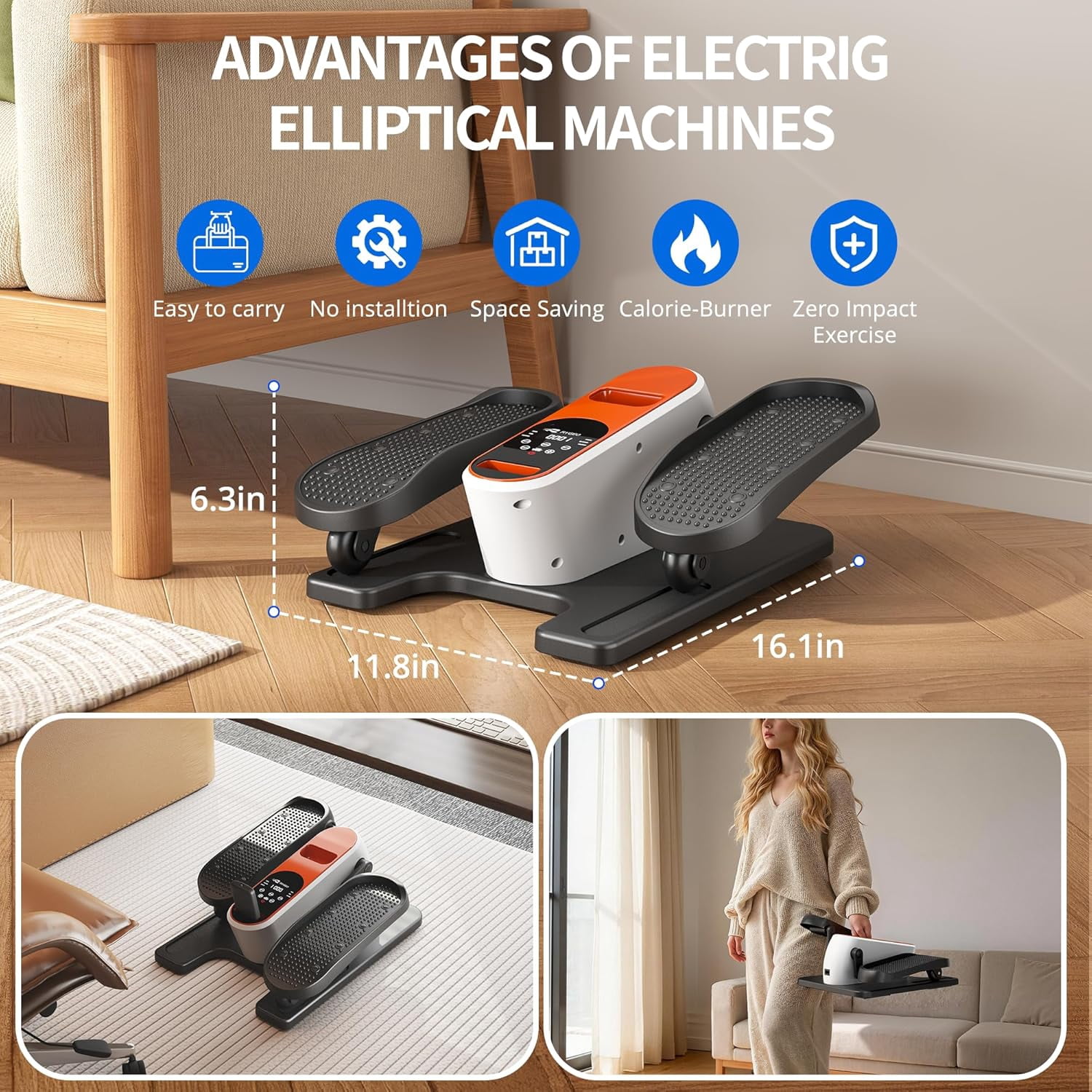 Electric Seated Pedal Elliptical Leg Exerciser with LCD Display & Remote for Home Office Under Desk Low Impact Workout Machine