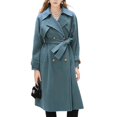 thumbnail image 2 of Pimfylm Women's Notch Lapel Double Belted Long Outwear Winter Coat Blue, L, 2 of 9