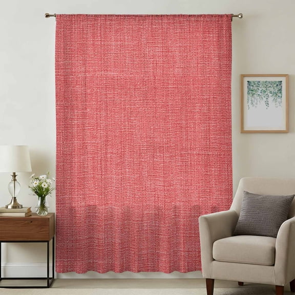 Vintage Coral Red Sheer Curtains 84 Inches Long, Farmhouse Retro Solid Color Linen Texture Light Filering Curtains, Breathable Simi Curtain Privacy Drapes for Living Room Bedroom Window Treatment
