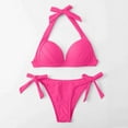 thumbnail image 4 of WREESH Womens Two Piece Swimsuit Halter Bikini Set High Cut Bikini Fashion Solid Bikini Push-Up Padded Swimsuit Set Beach Bathing Suit Hot Pink, 4 of 6