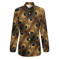 thumbnail image 4 of Colorful Peacock Blouse Long Sleeve Green Gold Black Aesthetic Blouses Women Casual Oversize Shirt Custom Clothes Gift, 4 of 7