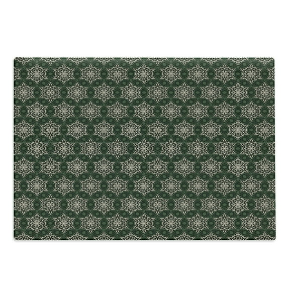 Vintage Cutting Board, Bicolor Abstract Design with Floral Motifs Timeless Retro Illustration, Decorative Tempered Glass Cutting and Serving Board, Large Size, Emerald Beige, by Ambesonne