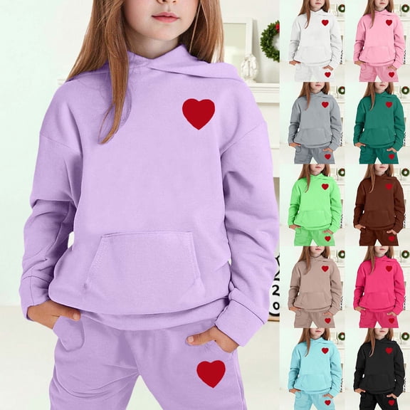 Muxikeji Clothes Girls Back to School Outfit,Girl Sets Size 6 Cute Print Long Sleeve Active Hoodie Pullover tops Sweatsuit Pants Children Fall Coat Kids
