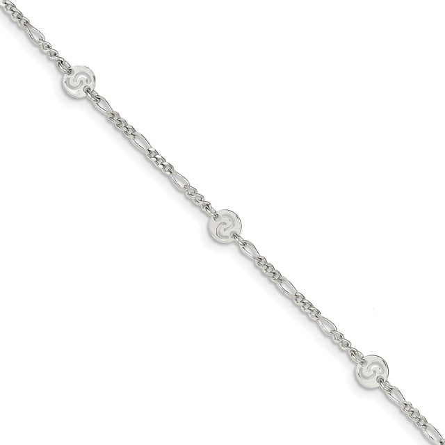 925 Sterling Silver Swirl Disc 9 Inch Plus 1 Cheville