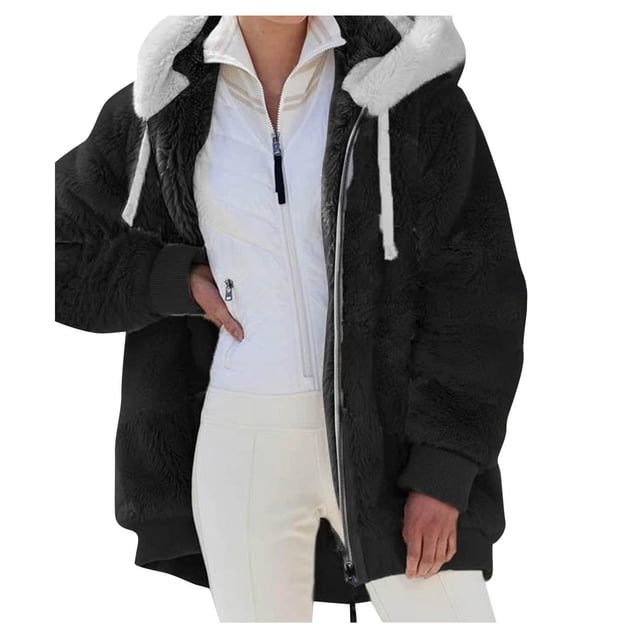 Women Solid Color Coat Long Sleeve Cardigan Windproof Outer Coat Fluffy Jacket Warm Winter Overcoat Button Down Overcoat
