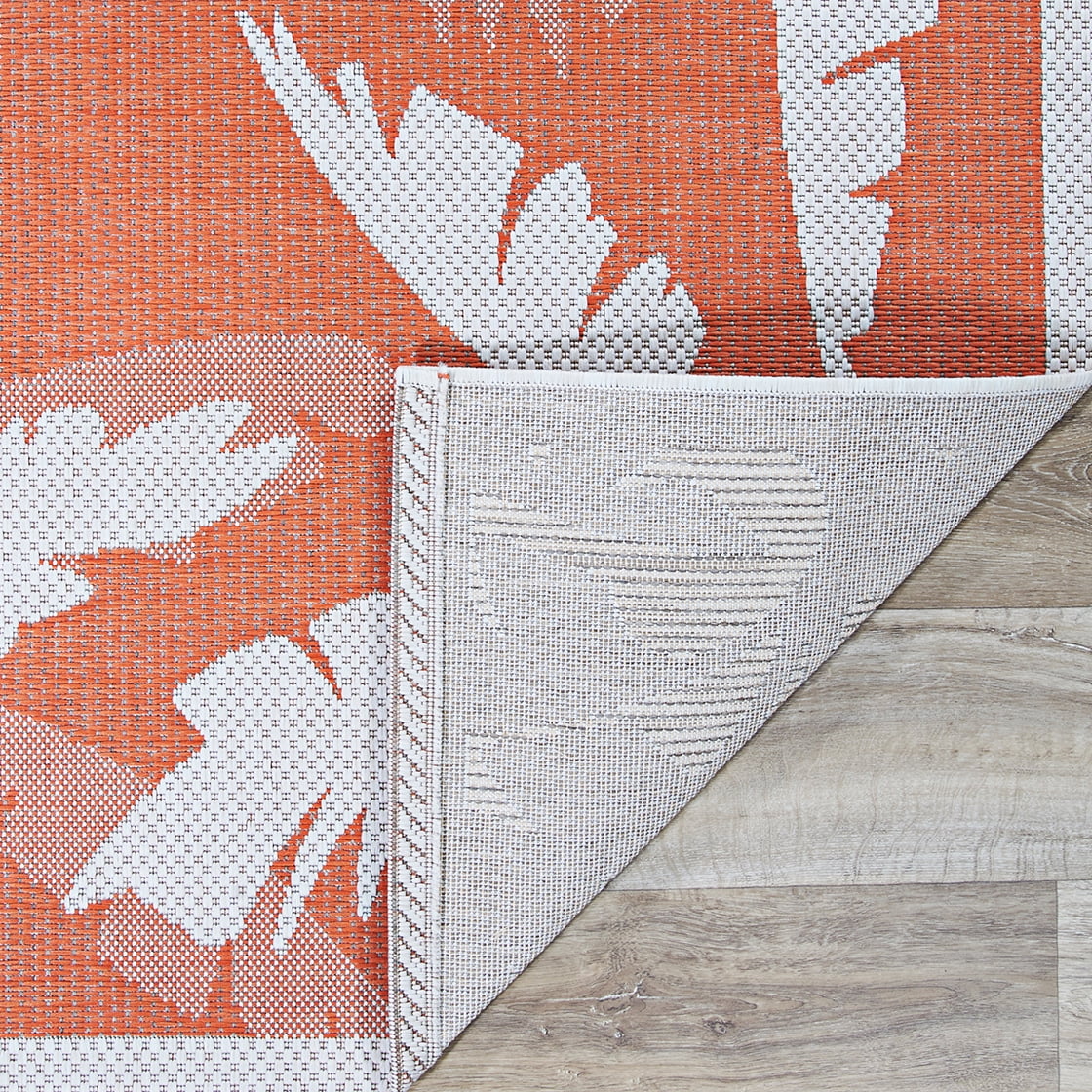 Couristan Monaco Coastal Flora Indoor / Outdoor Area Rug, Ivory-Orange, 5'3" x 7'6"