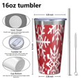 thumbnail image 4 of 16oz Tumblers Red Christmas Snowflake Pattern Stainless Steel Vacuum Insulated Double Wall Travel Tumbler Cups Mug with Lid and Straw,Cleaning Brush for Coffee,Tea, 4 of 4