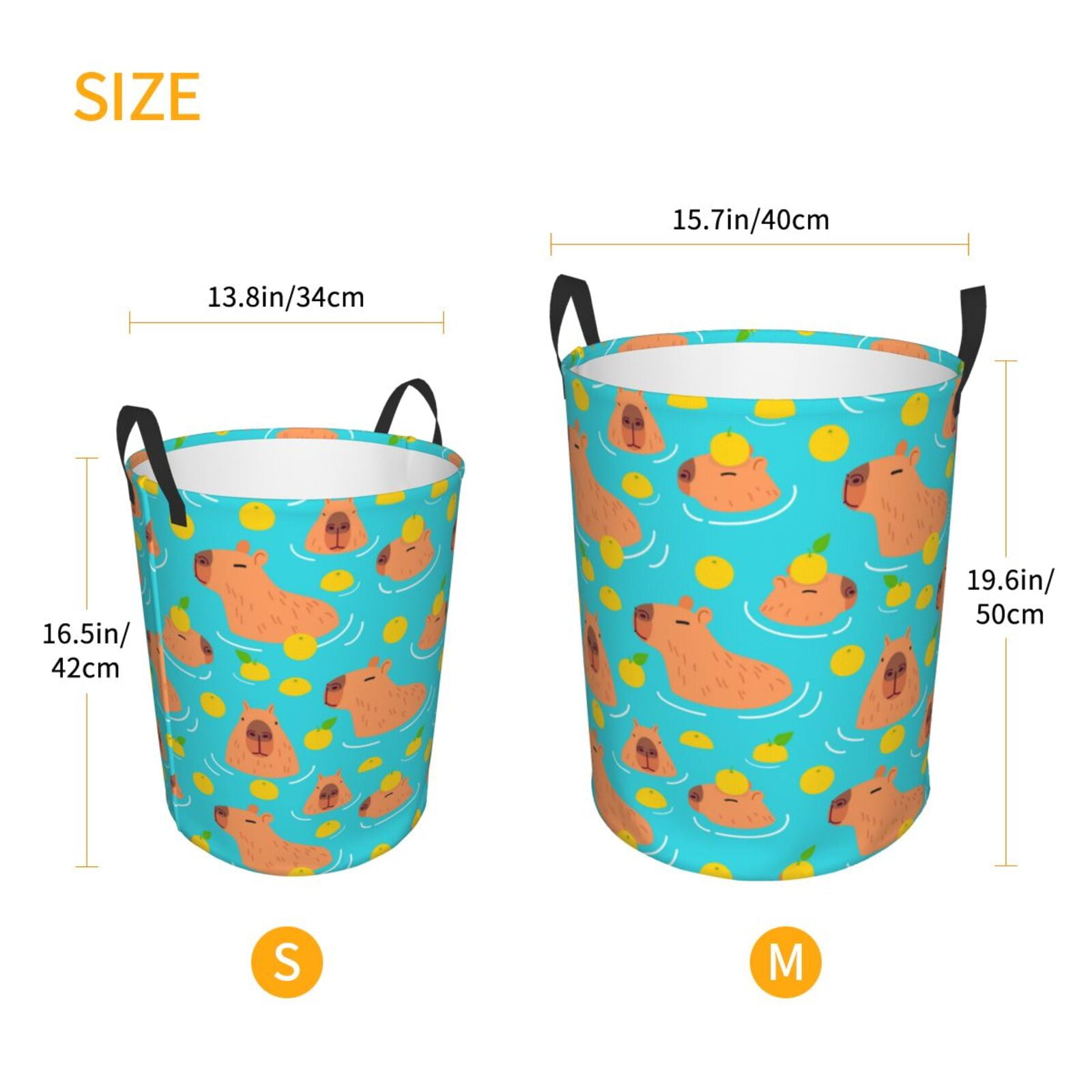 Large Laundry Basket with Handles - Swim Capybaras Orange Kids Baby Dirty Clothes Laundry Hamper for Bedroom Aesthetic