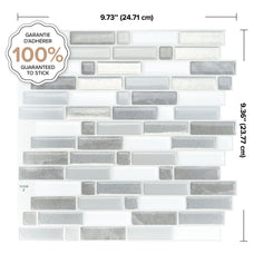 Smart Tiles Peel and Stick Backsplash, 5 Adhesive Tiles, Crescendo Grey/White, 9.72"x9.36"