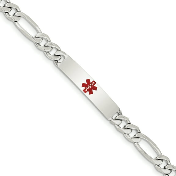 Beautiful Sterling Silver Polished Medical Figaro Anchor Link ID Bracelet