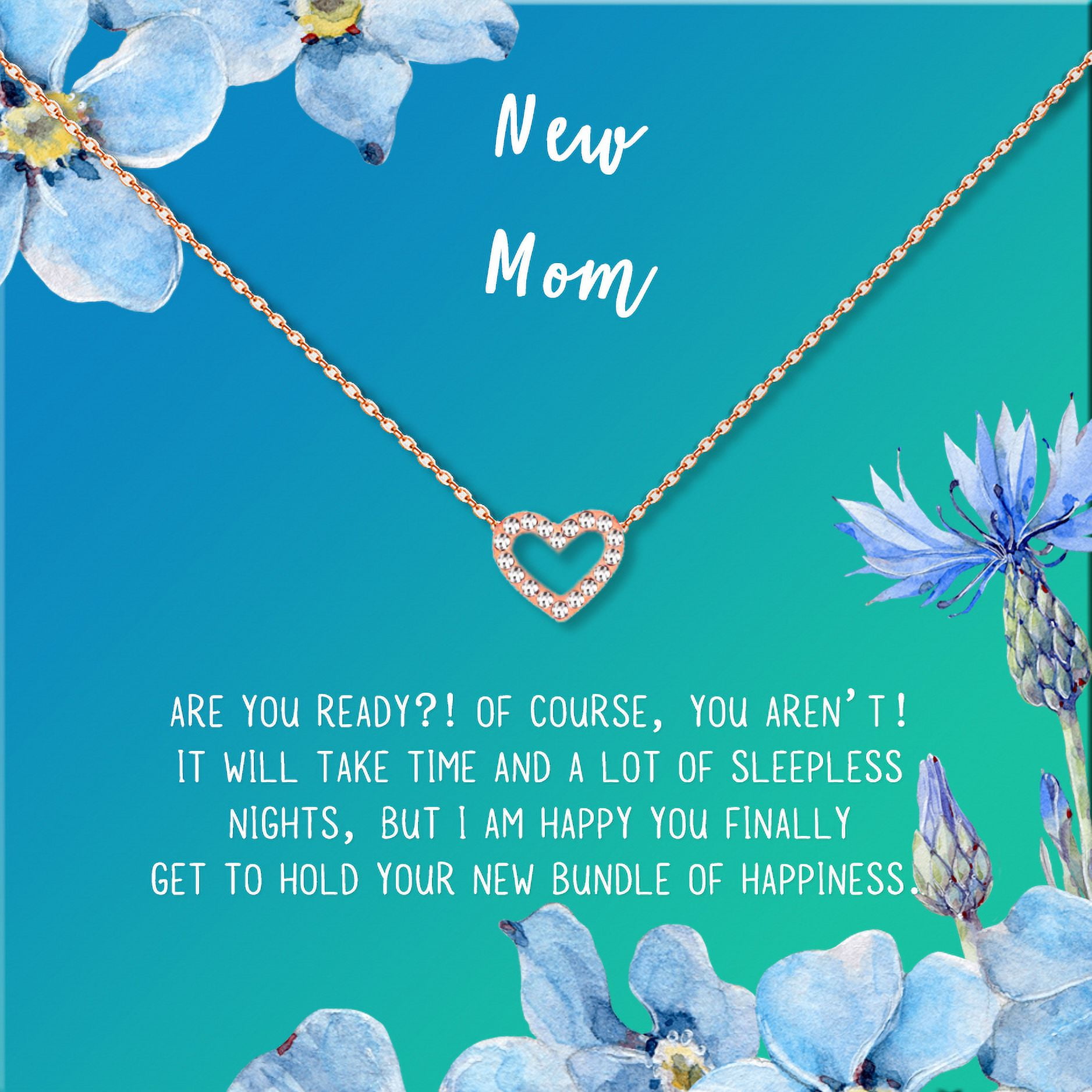 New Mom Mother's Day Gift, Jewelry For New Mom, Gift for Her, Mother's Day Necklace and Card, Stainless Steel Necklace and Card [Rose Gold Heart,Blue-Green Gradient]