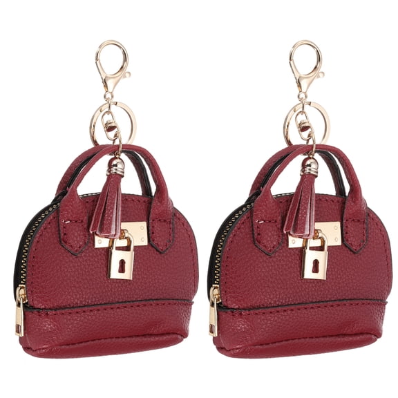 Uxcell Mini Tote Bag Keychain, 2 Pcs Cute Coin Purse Keychain PU Leather, Red