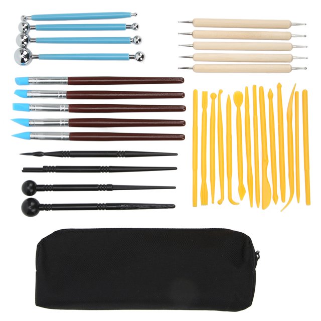 33pcs Modeling Clay Sculpting Tools,Double Sided Modeling Kit Dotting Tools Ball Styluses With Portable Storage Bag For Embossing Art Coloring Nail Art Painting