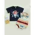 thumbnail image 2 of Baby Girl Clothes Boho Cow Print Short Sleeve T Shirt Top + Bloomer Shorts Set Infant Summer Outfits, 2 of 8