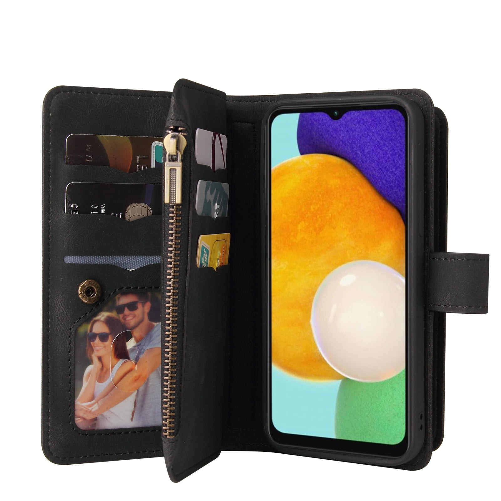 Phone Case for Samsung Galaxy S25, S25 Wallet Case, Luxury Folio Flip Leather Cover [Zipper Pocket] [Wrist Strap] [Kickstand] for Samsung Galaxy S25, Black