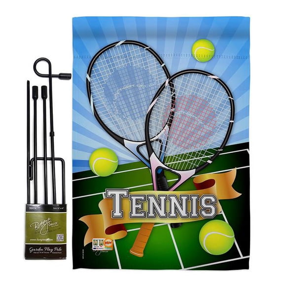 Breeze Decor BD-SP-GS-109002-IP-BO-D-US13-BD 13 x 18.5 in. Tennis Interests Sports Impressions Decorative Vertical Double Sided Garden Flag Set with Banner Pole