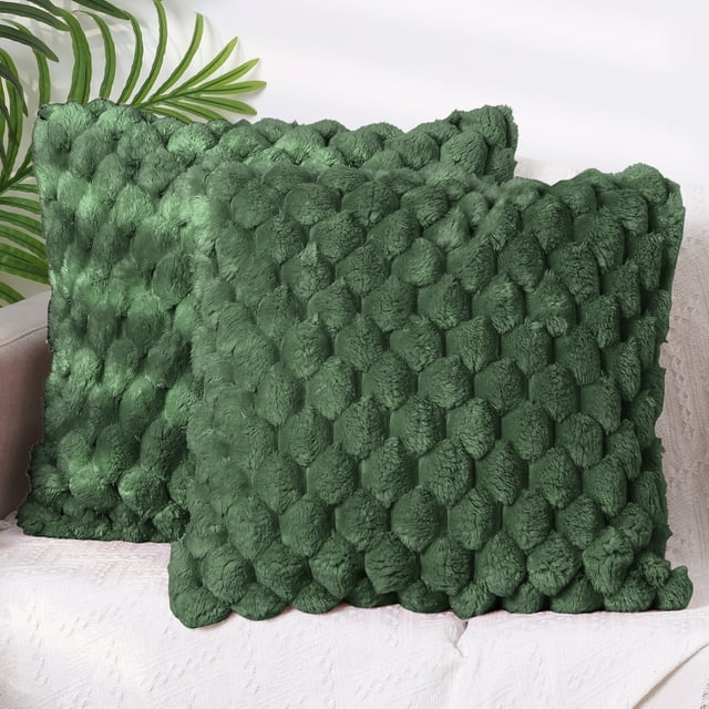 REGALWOVEN Pack de 2 fundas de cojín decorativas de piel sintética, fundas de cojín esponjosas y suaves, color verde 20 x 20 pulgadas