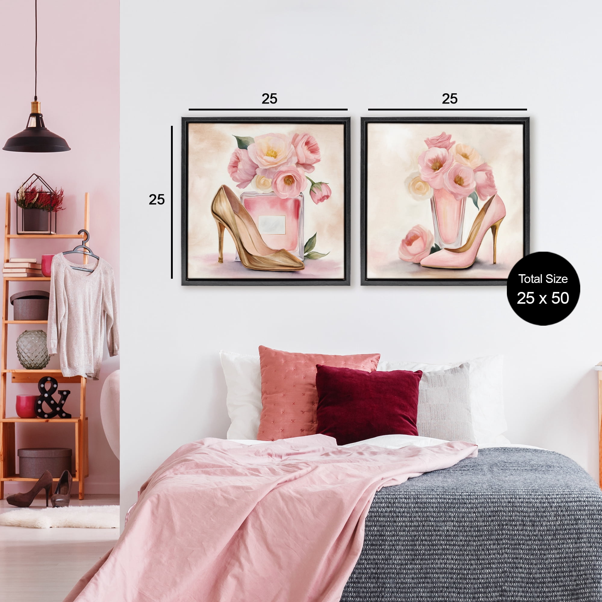 Stupell Industries Blush Pink Beauty 2 Piece Black Framed Floater Canvas Set, design by Kim Allen
