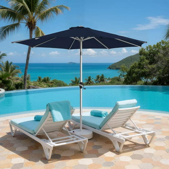 Patio Umbrella, 9 FT Outdoor Umbrellas Waterproof for Pool Table Deck Porch Yard Garden, Market Umbrella with 8 Sturdy Ribs, Push Button Tilt and Crank