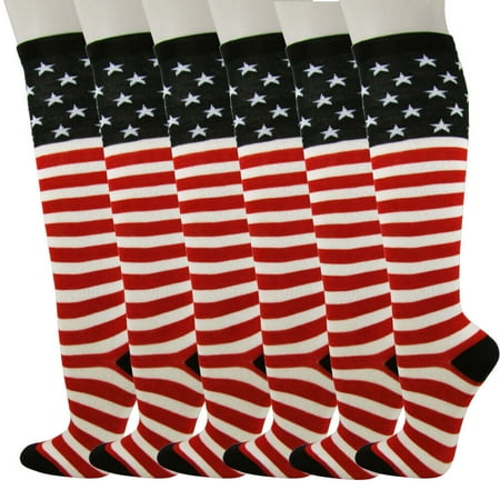 

Ladies Colorful Variety Design Assorted Knee High Stocking Socks (American Flag Style(6 Pairs))