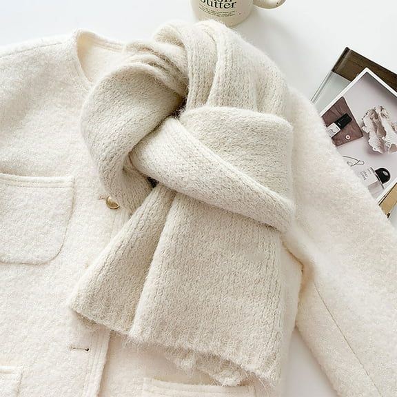 Neck Warmer Womens Winter Warm Wool Blend Knitted Scarf Soft Solid Color Breathable Elastic Scarf Knitted Scarf