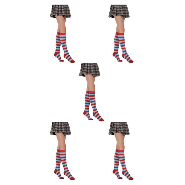 Calcetines hasta la rodilla Minnieouse 1 par rayas azules y rojas antideslizantes