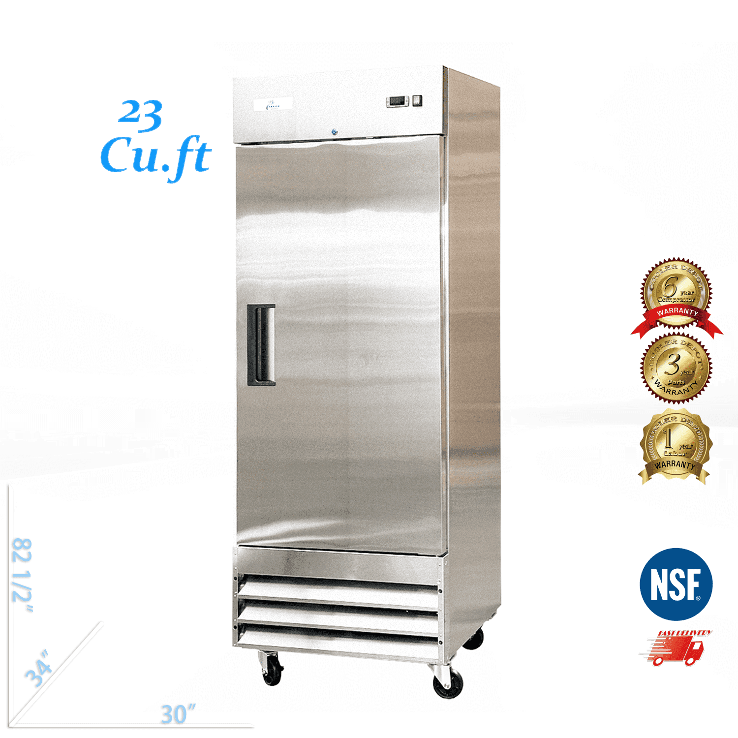 29" Commercial Reach-In Refrigerator, 23 Cu.Ft Upright Fridge, Stainless Steel , Single Door, Adjustable Shelves