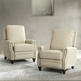 thumbnail image 4 of Upholstered Genuine Leather Recliner Chair Set of 2 with Solid Wood Legs, Beige, 4 of 10
