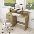 thumbnail image 3 of Computer Desk with Rattan Drawers and Hutch - 47 Inch Home Office Boho Writing Desk with Storage File Drawer & Monitor Stand, Modern Wood Computer Table, 3 of 7