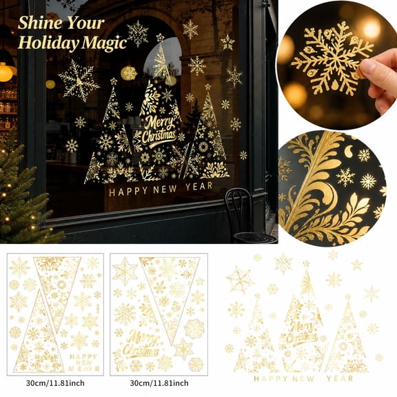 Christmas Window Stickers Clings Removable Vinyl Christmas Tree DIY Wall Window Door Mural Showcase Decal Sticker
