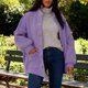 thumbnail image 1 of AUNVITO Women's Solid Color Lantern Sleeve Stand Collar Casual Button Front Jacket with Pockets Relaxed and Trendy Style, 1 of 9