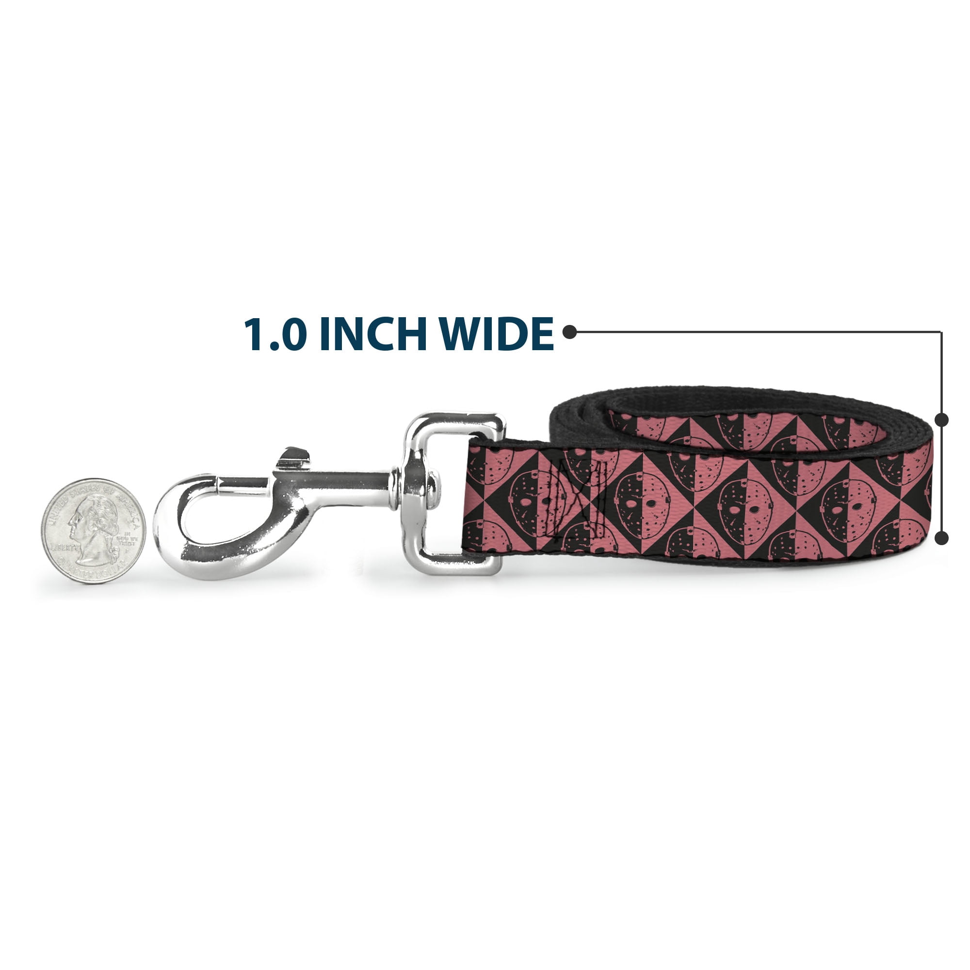 Warner Bros. Horror Movies Pet Leash, Dog Leash, Friday the 13th Jason Mask Diamond Split Black Red, 6 Feet Long 1.0 Inch Wide