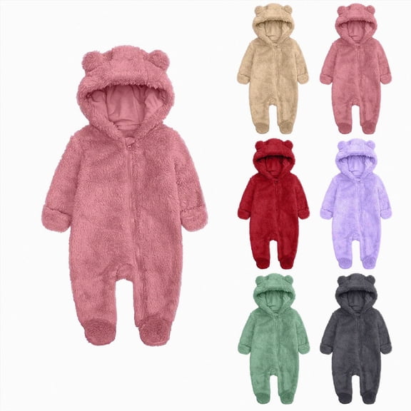 6-9 Months Preemie Sleep & Play One-Piece Bodysuit Newborn Infant Baby Boys Girls Snowsuit Winter Coat Warm Fleece Hooded Footed Romper Jumpsuit Outfits Watermelon Red Newborn Gift