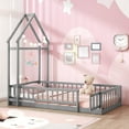 thumbnail image 4 of Costway Twin Size House Floor Bed with House-shaped Headboard Clothes Hanger without Slats Gray, 4 of 10
