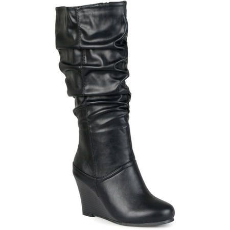 Women's Wide Calf Slouchy Wedge Boots (Best Wedge Boots For Fall)