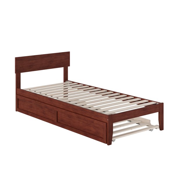 Boston Twin Extra Long Bed with Twin Extra Long Trundle in Walnut