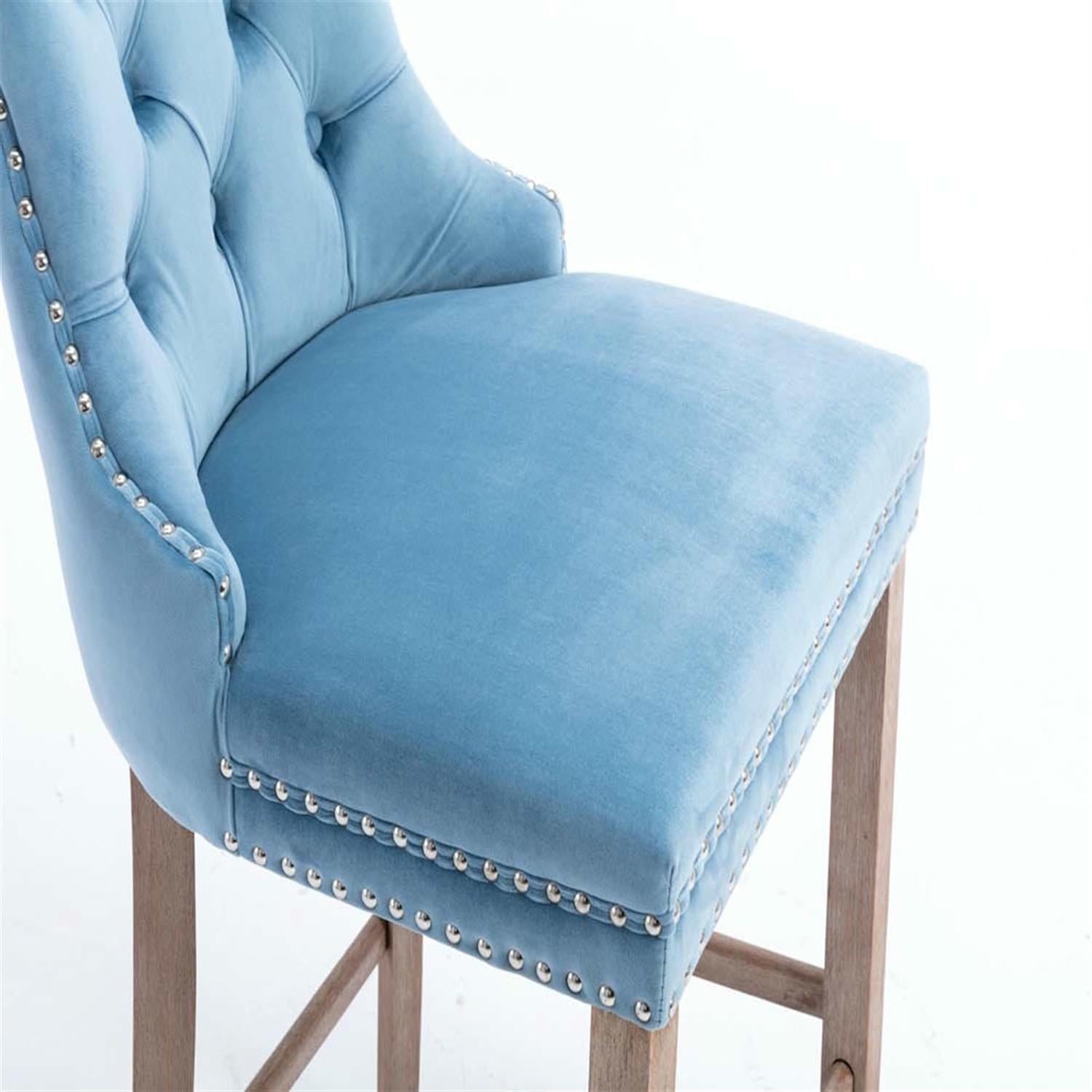 Demi Bonn 40" Counter Height Bar Stools Set of 2, Velvet Upholstered Barstools with Back, Kitchen Island Countertop Chairs for Dining Room, Light Blue