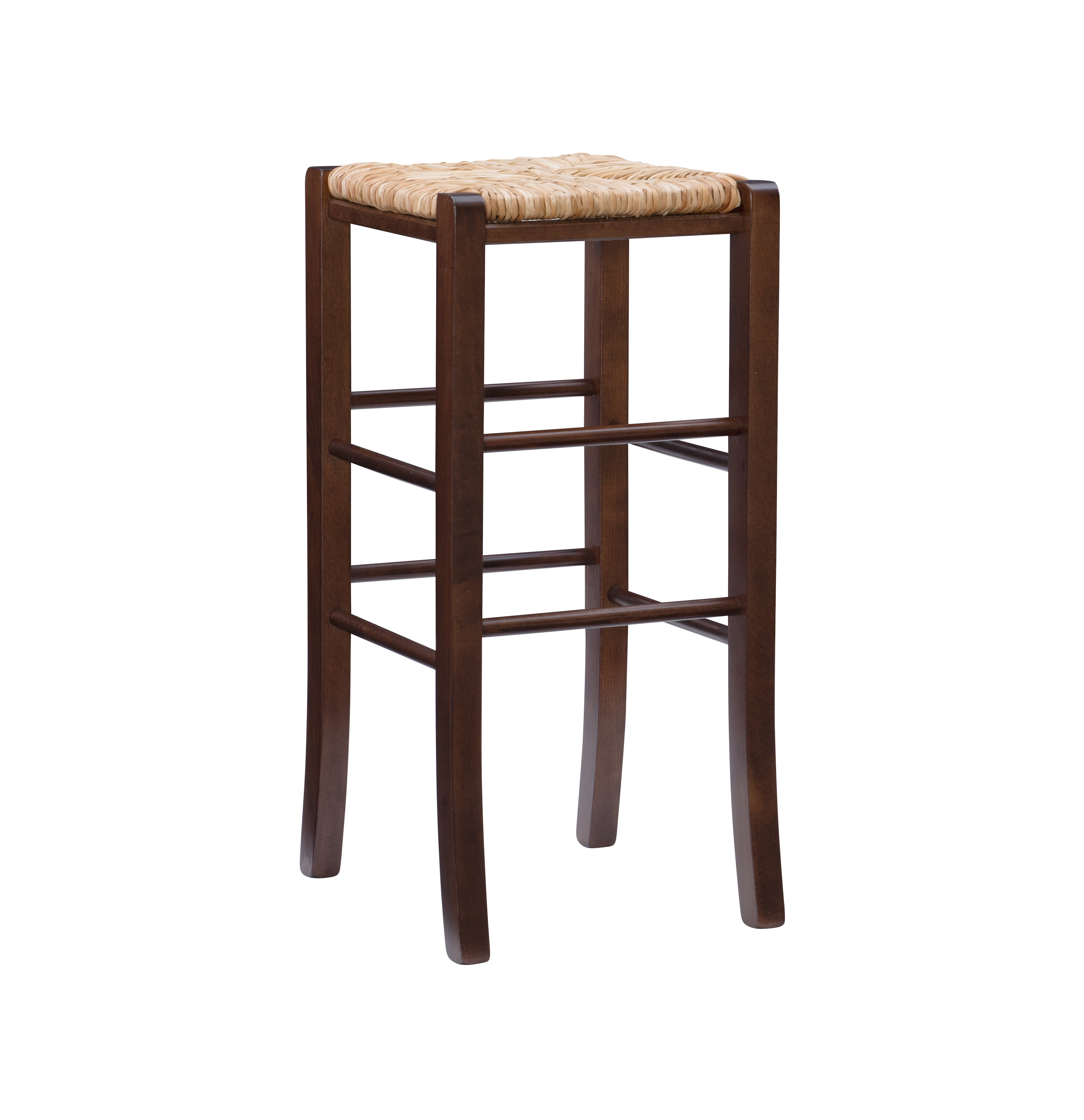 Linon Ivica 29.15" Backless Bar Stools, Set of 2, Dark Walnut with Handwoven Rush Seat