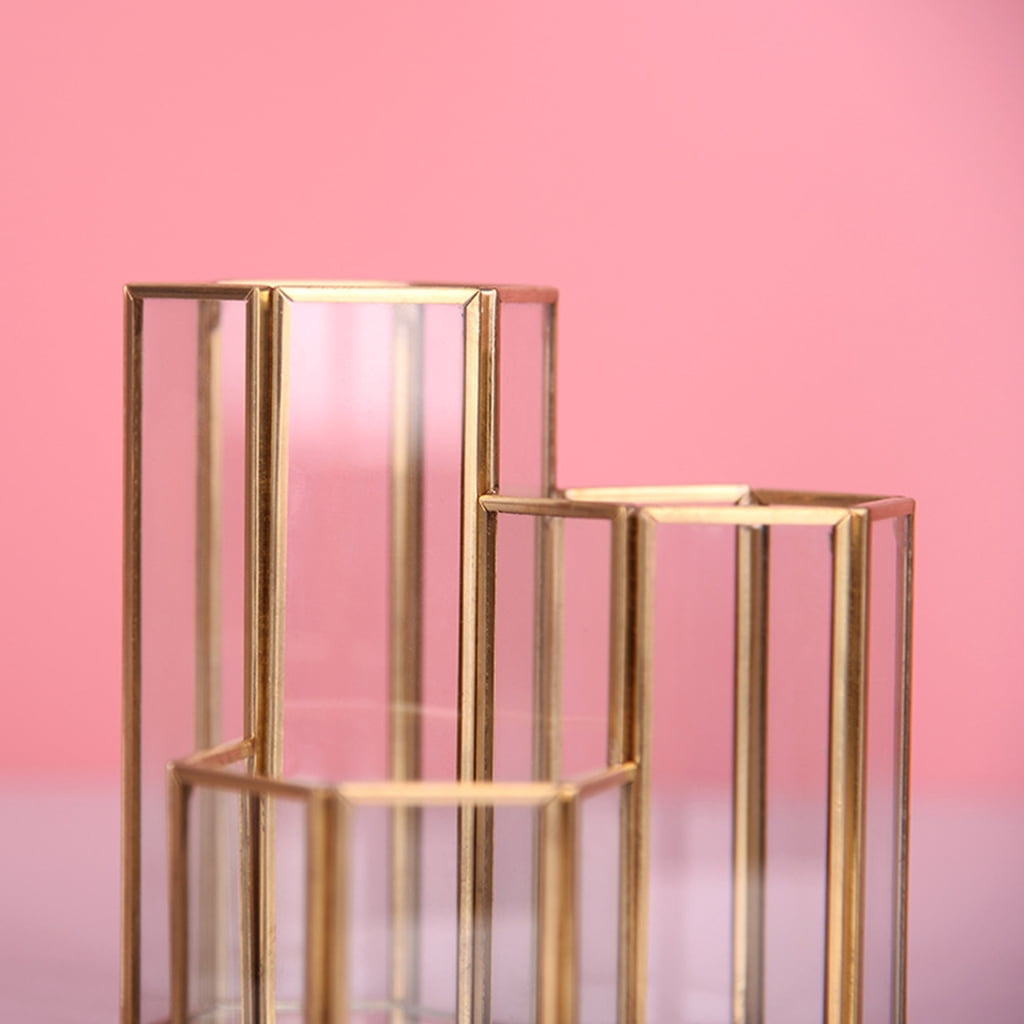 Glass Gold Pen Holder Hexagon Shaped for Desk Pens Rulers Makeup Brush Storage Gilde Multifunctional Combination for Case Container