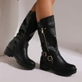 thumbnail image 3 of Platform Buckle Motorcycle Riding Boots for Women with Side Zipper Winter Fall Slouchy Leather Wide Mid Calf Tall Boots, 3 of 5