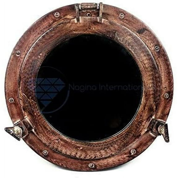 Nagina International 15" Shipwrecked Rustic Brown Antique Vintage Ship Port Hole Mirror | Pirate Decor