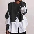 thumbnail image 6 of comerut Women Autumn Sweater Long Sleeves Irregular Button Decoration Loose Color Matching Warm Patchwork Crew Neck Autumn Blouse Female Clothes, 6 of 8